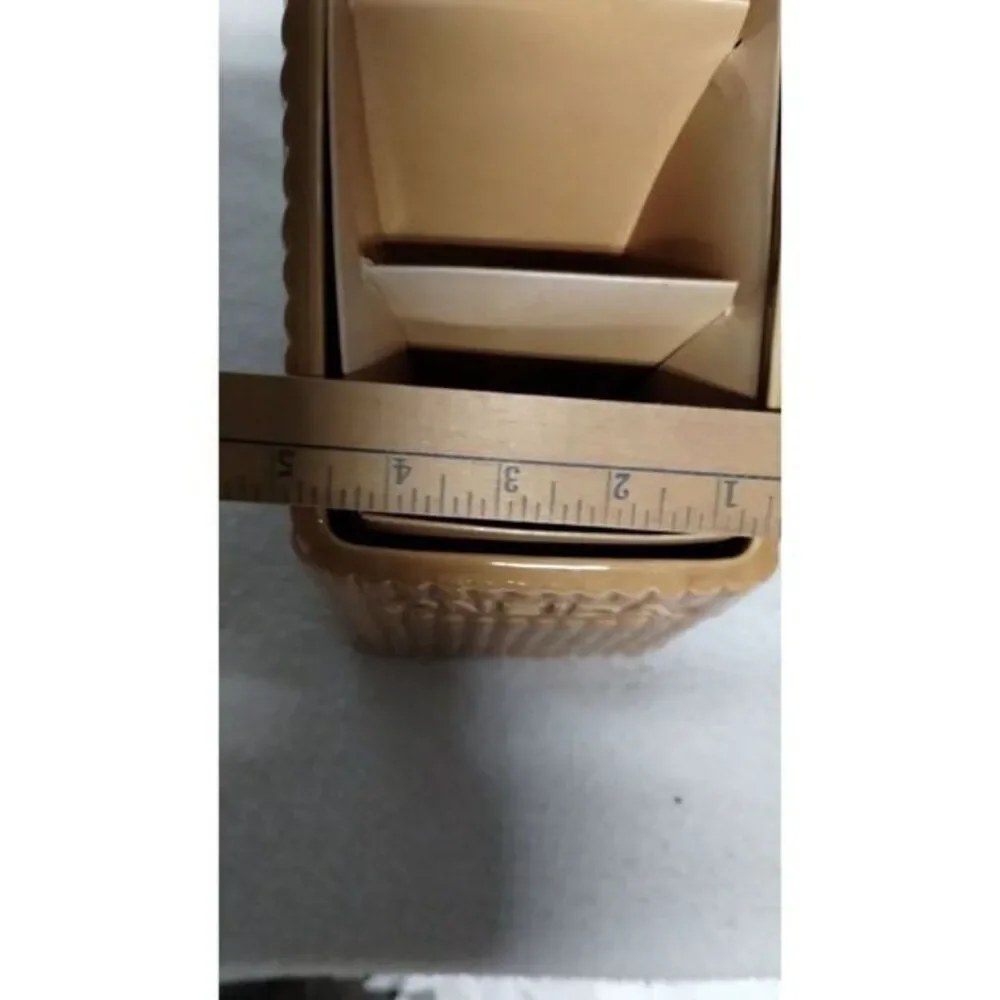 Oneida Ceramic‎ Utensil Holder Bamboo Design Kitchen Organizer Tan Brown